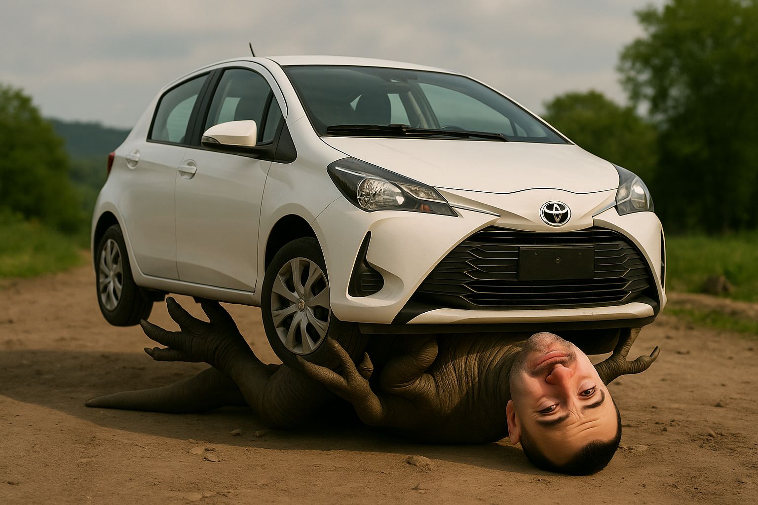 La Toyota Yaris di Umbosauro ribaltata dopo l'incidente